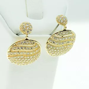 E3733 White Yellow Gold Plated Women Fashion Jewelry Dangle Drop CZ Earring - Picture 1 of 8