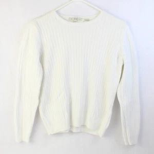 Pria White Ribbed Long-Sleeve Knit Sweater Women's Size Large - Picture 1 of 5
