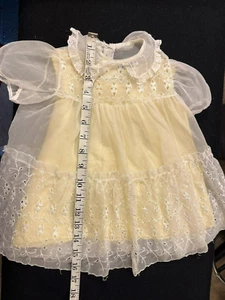 Vintage Girls Lace Dress w/ Yellow Satin Slip by Little Folks Giftwear - Picture 1 of 7
