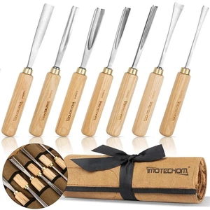 7-Pieces Woodworking Wood Carving Tools Chisel Set with Canvas Bag, Gouges an... - Picture 1 of 8