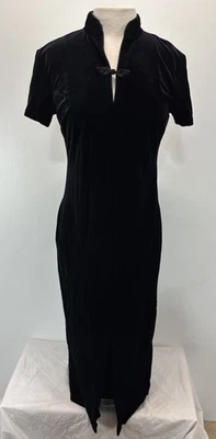 Vtg Dressing Clio Velvet Velour Midi Dress Sz Medium Black Asian Goth Witchy USA - Image 1 of 4
