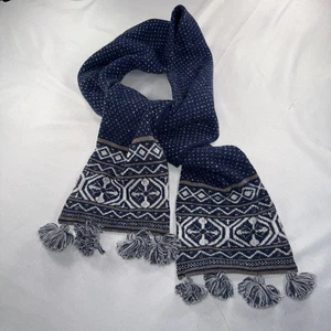 Lands End Wollschal marineblau Fair Isle nordisch 76"X8" Poms neu 1963 Canvas Geschenk - Bild 1 von 14