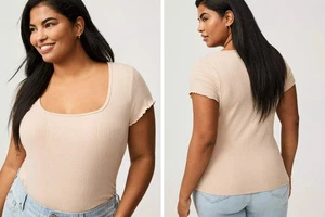 Neu mit Etikett Torrid Übergröße 3 nude tailliert superweich gerippt quadratischer Ausschnitt Top dehnbar 3x - Bild 1 von 2