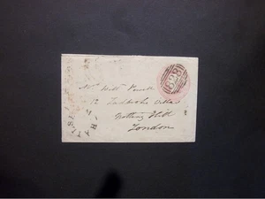 GB Sussex Stationery QV 1d pink Envelope 823 numeral & HAILSHAM udc to London - Picture 1 of 2