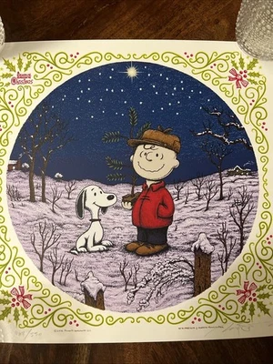 Marq Spusta 屏幕打印 Charlie Brown 圣诞节白色花生史努比 12x12 Ltd — 第 1/4 张图片
