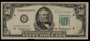 FR 2109-D* $50 1950 B Federal Reserve Note US - New Low SN - VF - CA1692 - Picture 1 of 2
