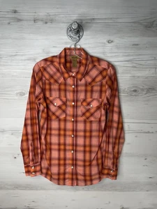 Wrangler Hemd Damen klein orange kariert Western Perlen Druckknopf Langarm Cowboy - Bild 1 von 10