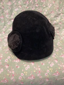 Vintage schwarze Mütze Federmütze Opera Imported Velour Italy - Bild 1 von 5