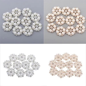Set of 10 flat back buttons in pearls and rhinestones for wedding decoration - Picture 1 of 15