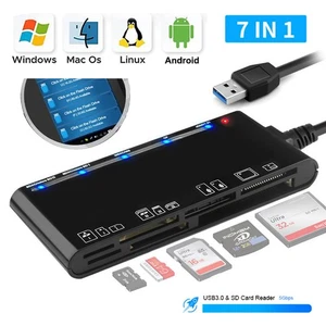 Multi USB 3.0 Memory Card Reader 7 in 1 Adapter Hub for SD CF TF Micro SD XD MS - Picture 1 of 14