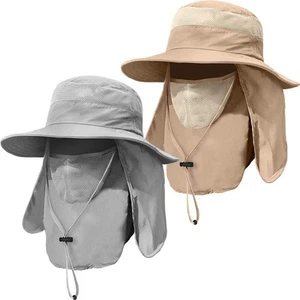 2 Pieces Men's Wide Brim Fishing Hat Outdoor UPF 50+ Sun Protection Removable... - Picture 1 of 6