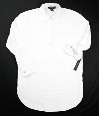 Blusa Tahari Mujer S Cabana Mezcla de Lino Camisa Túnica Manga Larga Pullover Blanca Foto 1 de 4