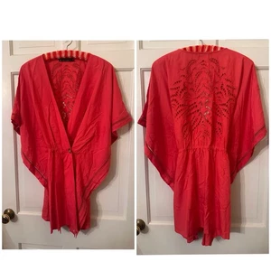 Vix Paula Hermanny korallenrosa bestickt Cut Out Wickel Schwimmen Cover Up Tunika S - Bild 1 von 7