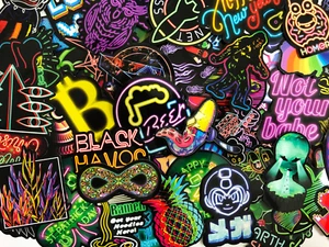75 Colorful Neon Light Style Skateboard Bike Bicycle Stickers Lot Decal Bomb - Picture 1 of 3
