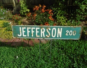vintage JEFFERSON 200 Street Sign, Embossed Green, original, antique address - Picture 1 of 4