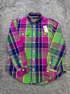 Polo Ralph Lauren Shirt Men Medium Neon Madras Plaid Twill Button Up Oxford NWT - Imagen 1 de 10