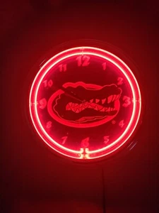 University of Florida Gators Mancave Sign Blue Orange Neon Clock (15") working - Picture 1 of 7