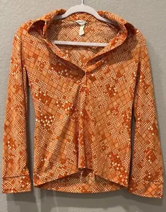 Vintage Alex Colman 70er Jahre orange geometrisches quadratisches Blusentop mit halben Knöpfen Damen 12 - Bild 1 von 4