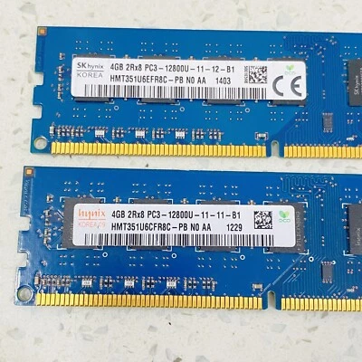 HYNIX (2x4GB) 8GB HMT351U6CFR8C 2RX8 PC3-12800U Desktop Memory - Image 1 of 4