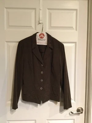 Studio 1 Mujer 12 Pantalones Blazer Marrón Manga Larga Bordado Flores Parte Inferior- Foto 1 de 4