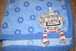 F8 !WOW! Vintage Babies R US Blue Plush ROBOT Baby Crib Blanket Comforter - Picture 1 of 6
