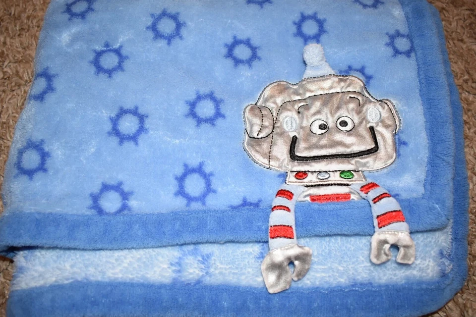 F8 !WOW! Vintage Babies R US Blue Plush ROBOT Baby Crib Blanket Comforter - Image 1 of 4