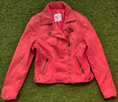 Vintage Vera Pelle Short Red Biker Leather Jacket Size L - Image 1 of 4