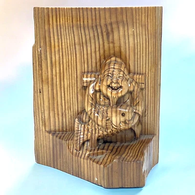 Estatuilla de madera japonesa vintage de dioses de la suerte Ebisu buena fortuna riqueza E8 Foto 1 de 4