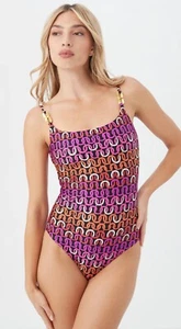 NWOT Trina Turk Purple Hoops One-Piece Swimsuit Size 10 - Picture 1 of 2