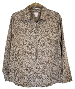 Chico’s Brown & Black Cheetah Print No-Iron Button Up Blouse Size 2 - Picture 1 of 12