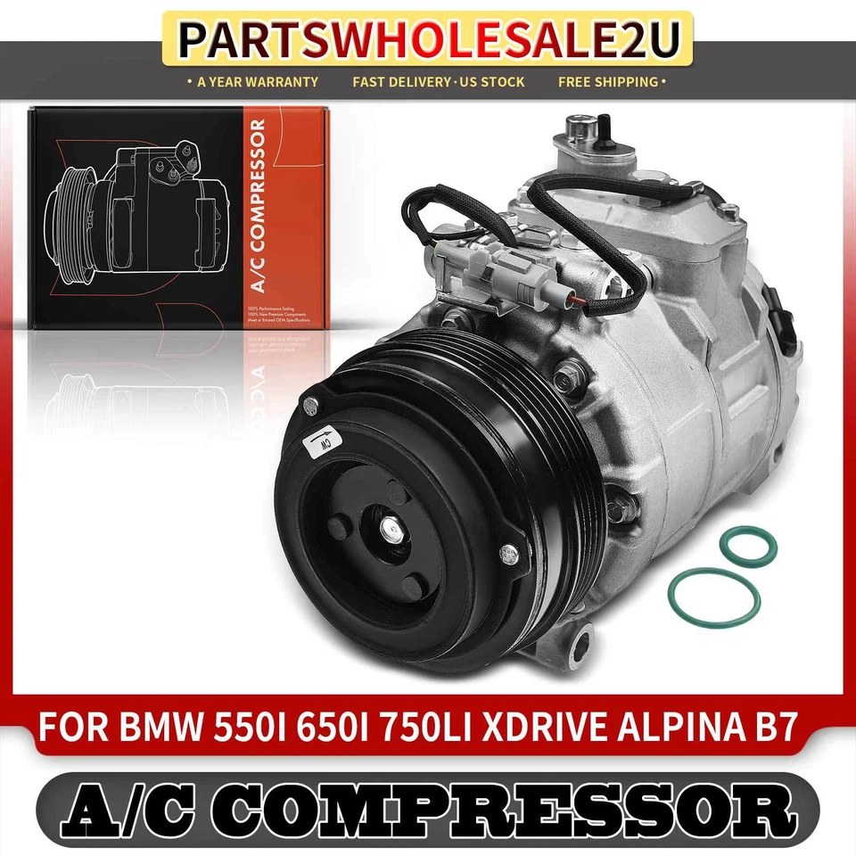 AC Compressor with 4-Groove for BMW 550i GT 650i 750Li xDrive Alpina B7 M5 M6 X5 - Image 1 of 4