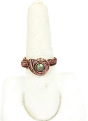 Labradorite Adjustable Ring, Woven in Copper Wire - Image 1 of 4