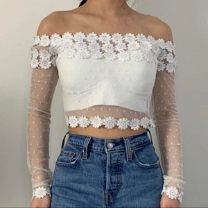 white sheer floral cropped top - Picture 1 of 4