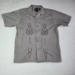 Men's Hard Chrome Gear Embroidered Skull Cross Bones Biker Motorcycle M Gray - Picture 1 of 8