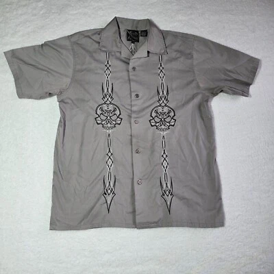 Para hombres Cromo Duro Engranaje Bordado Calavera Huesos Cruzados Motociclista Motocicleta M Gris Foto 1 de 4