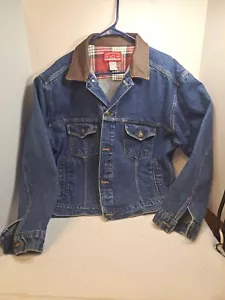 Marlboro Country Store-Denim Jean Jacket-Mens Med-Leather Collar-NEW-VINTAGE - Picture 1 of 5