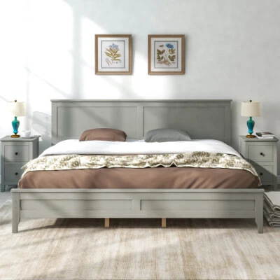 Solid Wood Platform Bed Frames with Headboard & Footboard Full/Queen/King Size  - Image 1 of 4