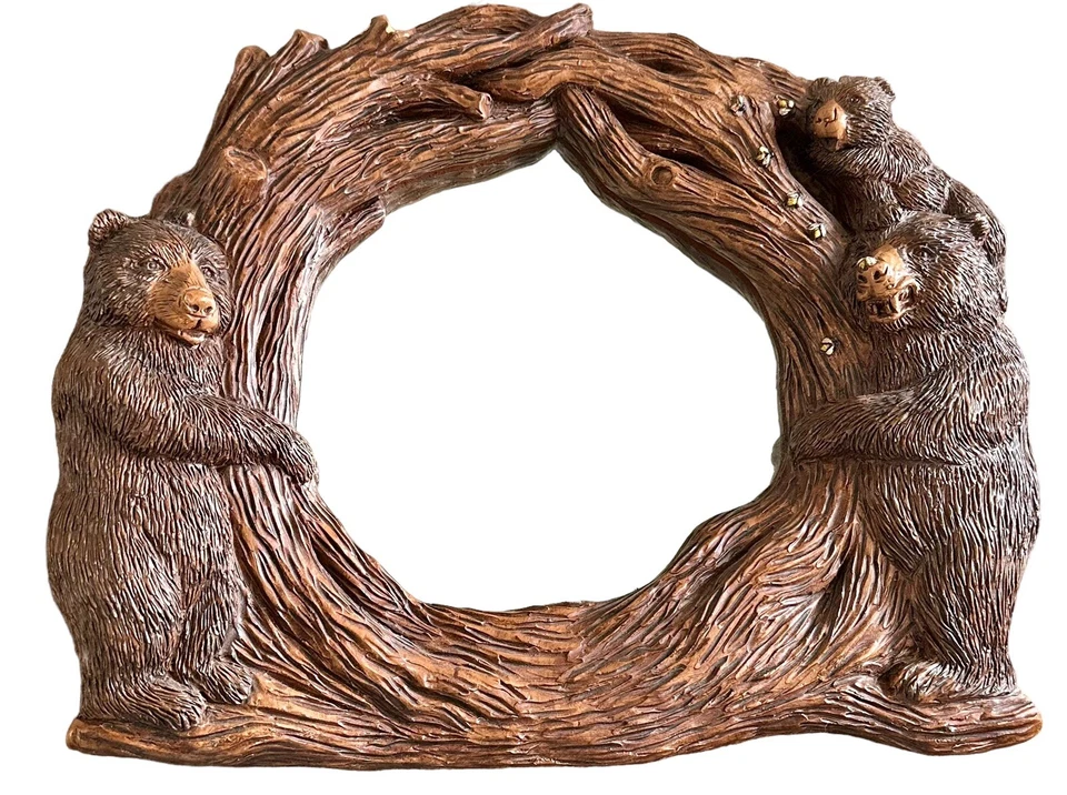 Rustic Wall Mirror With Bears Bees Log Cabin Mirror Resin Wood Looking - Image 1 of 4