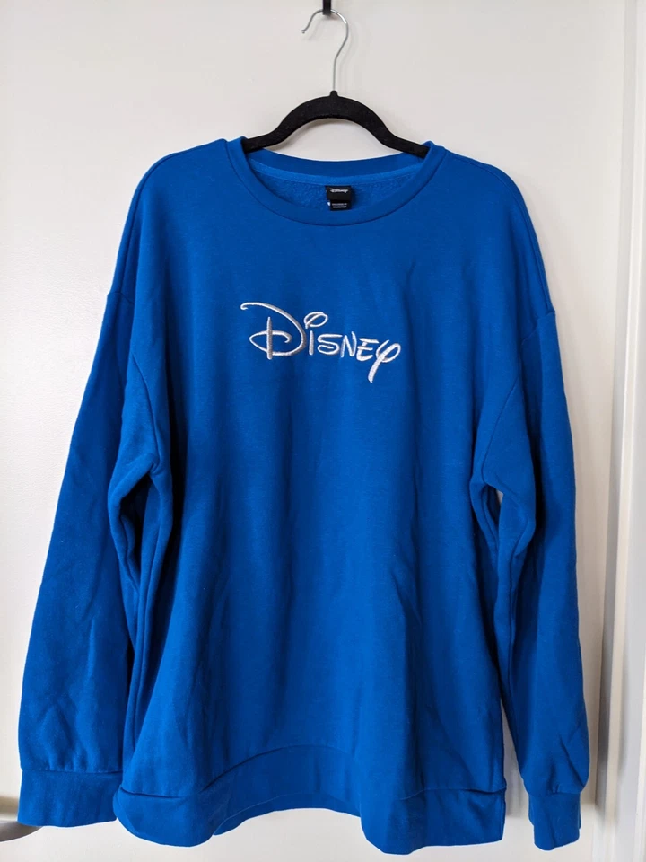 Suéter WALT DISNEY Vellón Bordado Logo Unisex Talla XL Manga Larga Azul Años 90 Foto 1 de 4