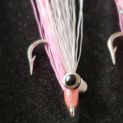 FISHING FLIES CLOUSER MINNOW PINK WHITE # 8 CUSTOM TIED BASS SALTWATER BONEFISH - Image 1 of 3