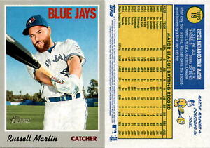 Russell Martin 2019 Topps Heritage Baseball Card 19 Toronto Blue Jays
