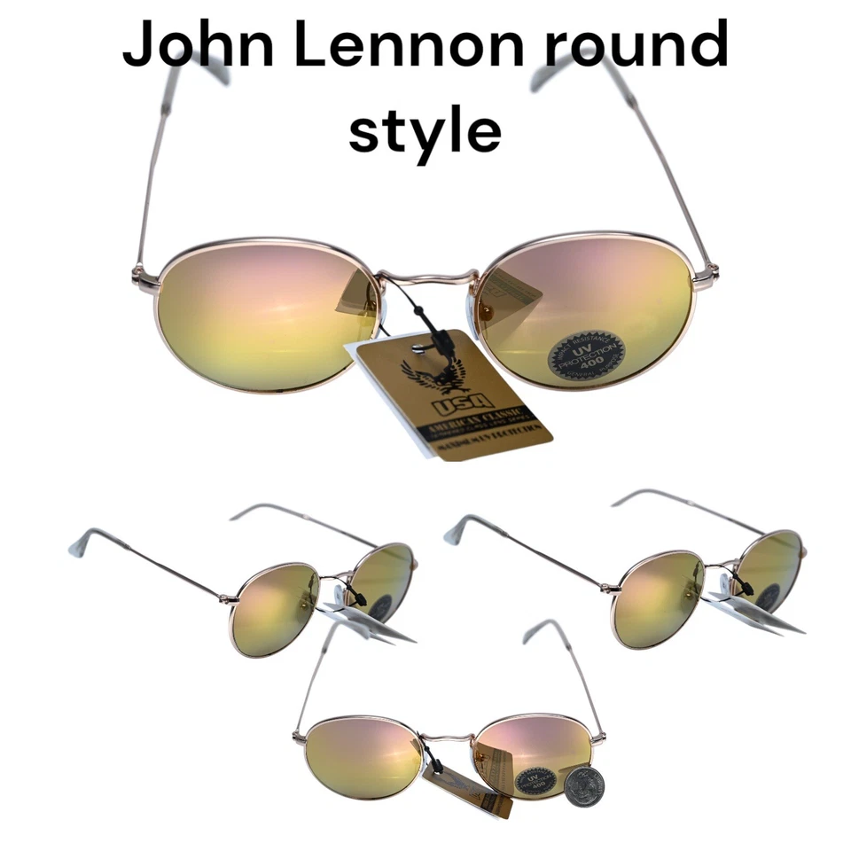 Óculos de sol estilo John Lennon redondo retrô estilo vintage anos 60 anos 70 ouro 1073 - Imagem 1 de 1
