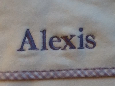 Pottery Barn Kids Hooded Kids Nursery Monogramed ALEXIS  Purple Checked New - Image 1 of 3