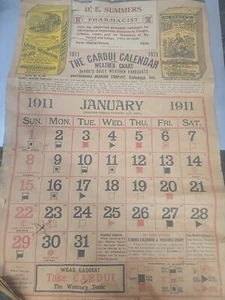 VINTAGE ADVERTISING PAPER 1911 CARDUI CALENDAR WEATHER CHART - Picture 1 of 19