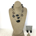 Fashion Jewelry Set Resin Stone Silver Tone 3 Strands Necklace Earring Set NEW