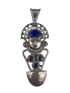 Broche o colgante vintage peruano Inca Tumi de plata de ley coral lapislázuli - Imagen 1 de 9