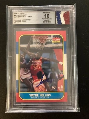 1986-87 Fleer #94 WAYNE TREE ROLLINS AUTO-Game Used JERSEY! BGS 10! - Image 1 of 2