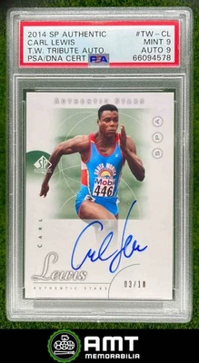 4578 2014 SP Authentic #TW-CL Carl Lewis Tiger Woods '01 Tribute Auto 3/10 PSA 9 - Image 1 of 3