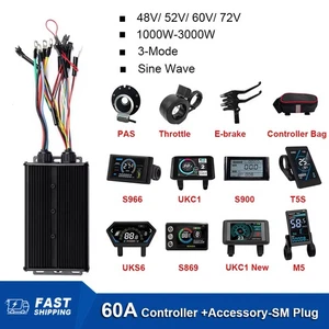 Controlador de onda sinusoidal de 3 modos 48V-72V 60A para motor Ebike 1000-3000W + pantalla LCD - Imagen 1 de 38