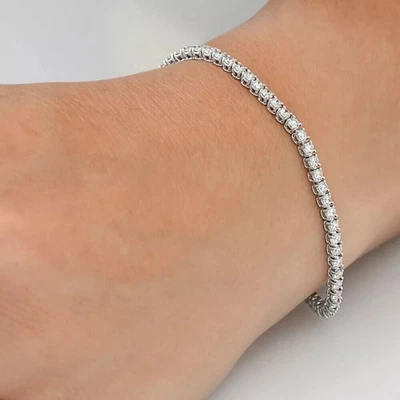 5Ct Round Cut Lab Created Diamond Women's Tennis Bracelet 10K White Gold 7" inch - Image 1 of 4